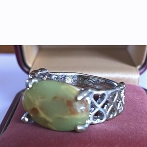 GREEN ARIZONA COPPER NEW SILVER SIZE 7 PRONG SET POLISHED STONE RING